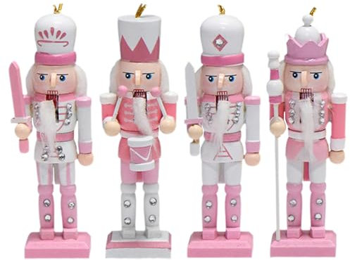 Falafoty 4 Pièces Casse-Noisette de Noël Rose Figurines de Soldats Casse-Noisette en Bois Casse-Noisette 13 cm Décorations de Noël Cadeaux de Party pour Enfants Adultes