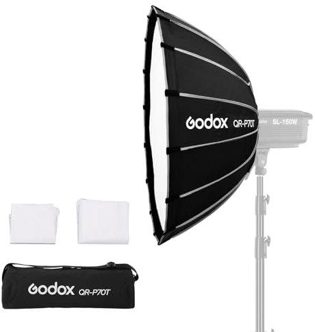 Godox QR-P70T 70cm/27.5inch Grand Angle Softbox Parabolique Quick Release Softbox Photography Studio Silver Wide Angle Soft Box pour Bowens Mount MonoLight et Flash pour GODOX SK400 pour Neewer
