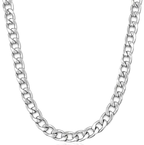 Clyhon Collar de Cadena Cubana 7mm Ancho y 65cm de Longitud Opcional Acero Inoxidable Chapado en 18K/Metal