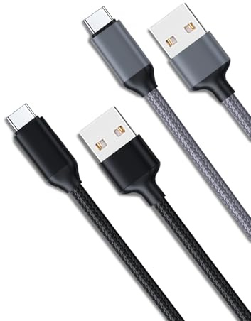 MAS CARNEY Cavo USB Type-C, Cavo USB C 2,4A Ricarica Rapida, Cavo Dati in Nylon, Compatibile con iPhone 15/16 Samsung Xiaomi Huawei Pixel OnePlus Realme, Ecc.[2 pezzi 0,9 m/1,8 m] Nero/Grigio