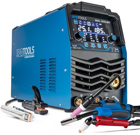 IPOTOOLS Kombischweißgerät MIG-185CMT 7-in-1 WIG MIG MAG Schweißgerät mit Plasmaschneider 45 A Synergic Inverter Schweissgerät mit 185 A mit FLUX | MMA | 230V | 7 Jahre Garantie