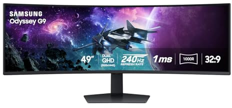 SAMSUNG 49 Odyssey G9 (G95C) Series DQHD 1000R Curved Gaming Monitor, 240Hz, 1ms(GtG), DisplayHDR 1000, AMD FreeSync Premium Pro, Eye Saver Mode, Auto Source Switch+, LS49CG950ENXZA, 2024