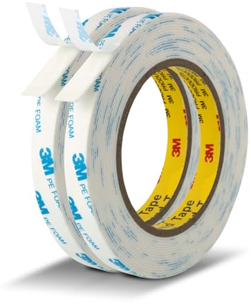 3M Doppelseitiges Klebeband Schaumstoffband Strapazierfähig 13 mm x 5,5 m 2 Rollen Montageband zum Verbinden von Schaumstoffstreifen für Banner Poster Alarme Jalousien Zierleisten Weiß