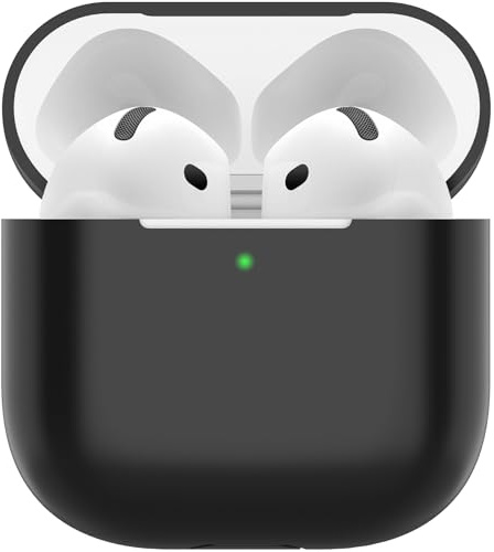 Nemteur Hülle für AirPods 4, Thin Schützende Silikon Case für AirPods 4th 2024 (USB-C) Skin Front LED Sichtbar Silicone Cover, Schwarz