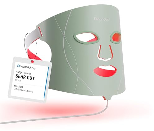Nanoleaf Masque LED Visage de Luminothérapie, 7 Modes, Lumière Rouge Portable avec LED NIR, Silicone Doux, Protection Yeux, Traitement 5-10 Min, Infrarouge Rechargeable