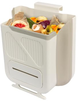 Minicoco Wall Mounted Foldable Trash Can Hanging Trash Bin Waste Bin for Kitchen Cabinet Door Bin Hanging for Kitchen Bathroom Bedroom Office Camping Car