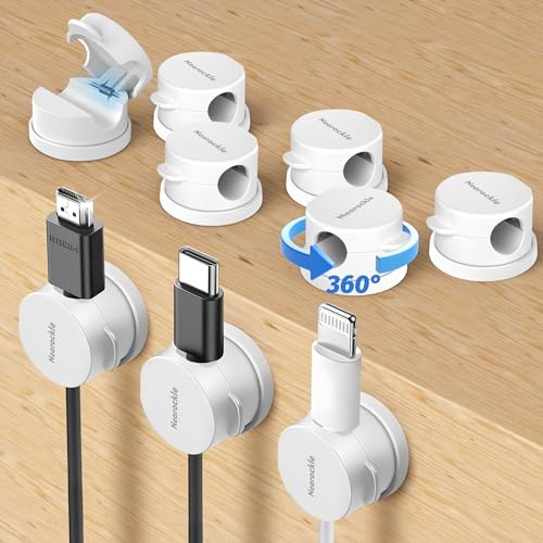 Federbelasteter Drehbar Kabelhalter Selbstklebend für Kabel Verstecken | Nearockle Kabelclips kabelmanagement Schreibtisch Wand, Kabel Organizer 7,5 mm Blendenöffnung (8 Stück, Weiß)