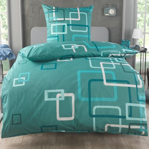 MALIKA Bettwäsche 135x200 Baumwolle Sets, Karo Bettbezug 135 x 200 cm, Kissenbezug 80x80 cm, Renforcé, Oeko-TEX Bettwäsche mit Reißverschluss