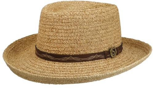 Stetson Western Fedora Strohhut Westernhut Sommerhut Sonnenhut Cowboyhut Herren - mit Lederband Frühling-Sommer Sommer - S (54-55 cm) Natur