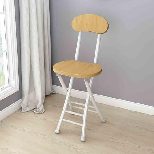 YHDMDQ Sgabello Pieghevole, Sgabello da Colazione Pieghevole da 45cm con Schienale, Sgabello da Cucina Richiudibile Rotondo per Interni All'aperto(White Frame Log)