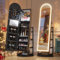 LVSOMT LED Arqué Armoire à bijoux avec Miroir,Rotative à 360 Miroir Rangement bijoux avec éclairag, Bois Miroir bijoux sur pied avec Verrouillable, Miroir pleine longueur avec rangement, Noir