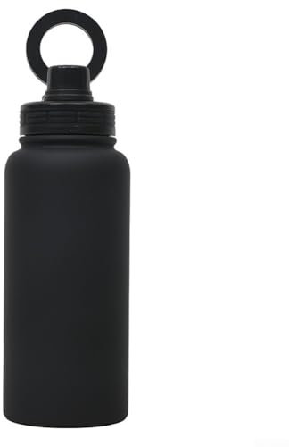 Trinkflasche aus Edelstahl mit Magnetdeckel und Telefonhalter für Sport und Fitness (Schwarz)