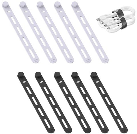Daryunk 10pcs Silicone Cable Ties, Cable Ties Reusable Silicone Cable Straps, Organizer Elastic Wires Ties for Earphone Phone Charger Audio Cable