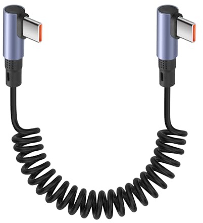 YACSEJAO Cable USB C a USB C a USB C de 90 grados 65W 1M/3.2FT retráctil USB tipo C para coche, admite carga rápida 6A y transferencia de datos (ángulo lateral)