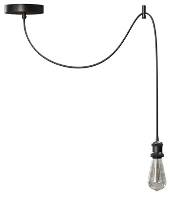 LEDSone Vintage Industrial Pendant Light Adjustable Hanging Lamp with E27 Socket 10cm Ceiling Canopy 2m Fabric Cord Metal Fixture for Kitchen, Living Room, Café
