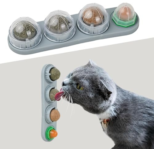 Ziyonix Palline di Erba Gatta per Gatti, Palla Giocattolo Leccata di Gatto, Snack Giocattolo Rotante per Gattino, Erba Gatta Giocattolo a Parete per Gatti Gattino Pulizia Denti