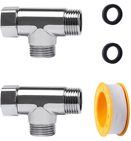 Sxutop Lot de 2 valves de raccordement 3 voies, adaptateur 1/2 en T, raccord d'eau, vanne de commutation 3 voies, répartiteur de dérivation en T pour valves d'angle, avec joints d'étanchéité et bande