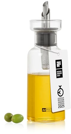AdHoc Aroma Pour glasolja och vinägerflaska, 120 ml filtrerad droppfri dispenser för olja och vinäger, diskmaskinssäker,
