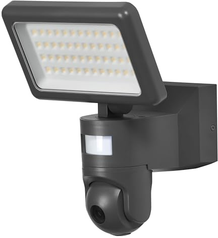 OSRAM SMART+ WiFi spotlight med HD-kamera, varmvitt ljus (3000 K), strålkastare med rörelse- och dagsljussensor, 2000 lumen, dimbar, IP44