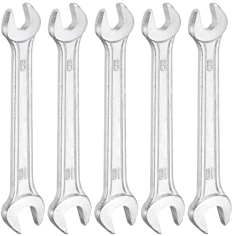 QUARKZMAN 5 Pezzi Chiavi Doppia Estremità Aperta 8mm x 10mm Metrica Angolo Offset 15 Gradi Chiave Testa Piatta Piccola Chiave Aperta Zincata per Riparazione Auto Montaggio Mobili