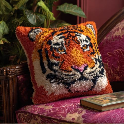Taxpy Knüpfkissen Set Tiger 43X43Cm Knüpfkissen Set Für Anfänger Erwachsene Oder Kinder Zum Selber Knüpfen,Diy Knüpfteppich Knüpfpackung