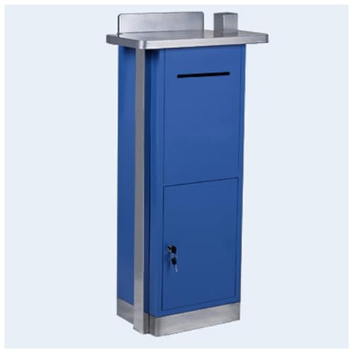 Locking Steel Plate Mailbox Plastic Spraying Process Home Standing Mailboxes Top with Pen Holder Design Outdoor Rainproof Parcel Boxes (Blue)