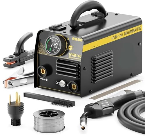 Máquina de soldadura 3 en 1 HVM140 con pantalla circular, MMA/MIG sin gas/Lift TIG IGBT, inversor, soldadora semiautomática, herramienta Synergy