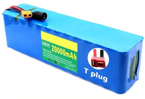 Bicicleta Eléctrica Batería de Litio de 48V 20 Ah Paquete de Batería de Litio para Scooter Eléctrico 16S2P con Cargador de 54,6 V 2 A Paquete de Baterías de Iones de Litio T Plug,48V 20Ah
