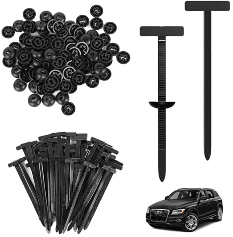 100 Bridas para Cables con Remache Pasante, Hebilla Nailon para Bridas de Cables, Clips de Fijación Universales para Chapa de Coche, Construcción, Exterior, Resistente y Reutilizable, Negro