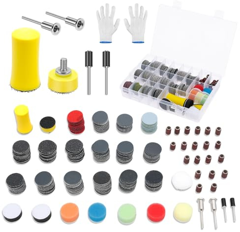 355 Pcs Sanding Discs Car Polishing Pads Kit for Drill, 25mm Wet Dry Sanding Discs Drums Sand Bits 60-10000 Grit Drill Sand Attachments Buffing Pads for Auto Wood and Metal