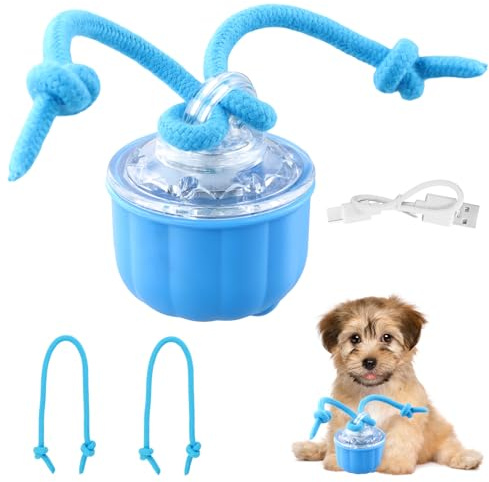Elitecran Gioco Interattivo per Cani, Palla Giocattolo Elettrica per Gatti e Cani, Palla Rotolante Automatica con Evitamento Intelligente degli Ostacoli, Carica Type-C, Blu, con 2 Corde di Ricambio