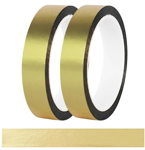 2 rollos de cinta adhesiva dorada Washi de 15 mm x 40 m, cinta adhesiva dorada, sin residuos, para manualidades, álbumes de recortes, manualidades, envoltura de regalos, decoración de pared (rollo de