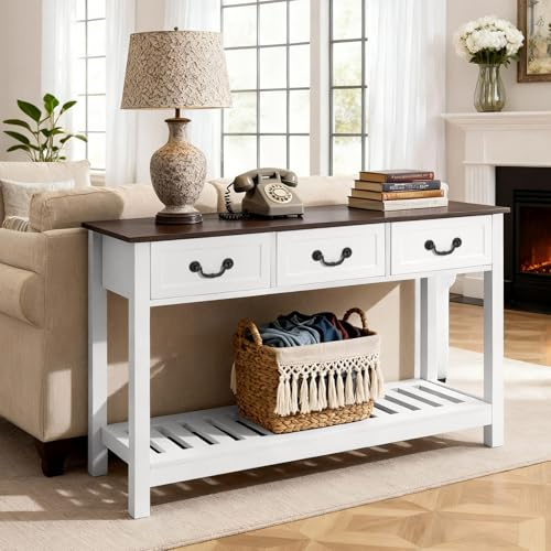 VEVOR Tavolino Console da Ingresso con Cassetti e Vano Portaoggetti, Rettangolare Stretto in MDF e Truciolato per Corridoio, Camera da Letto, Soggiorno, Ingresso, 120 x 30 x 80 cm Bianco