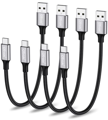OTraki Cable USB C 20cm, [4 Pack USB2.0], mini Cable Cargador Tipo del Coche, Nylon Braided USB C Cable para iPhone 17 16, para Samsung S25, para Google 10, para Switch 2, para Xiaomi Redmi