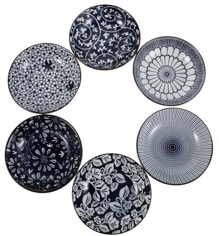 FONDOTIN 6 Pezzi Piatti Sushi Porcellana Rotondi Giapponesi Piatti Ceramica per Salsa Soia e Condimenti Ciotole Dipping Versatili per Antipasti Snack e Servizio Tavola