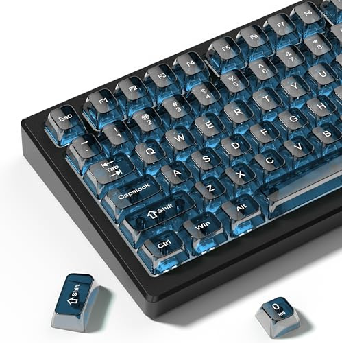 dagaladoo Haze Blue Clear keycaps for Mechanical Keyboard,Transparent MDA keycaps 60 75 100 Percent,Ceramic Jelly Key caps Set,Shine Through Key caps for Mx Switches Mechanical Keyboard(115key) | Shine Through keycap Glossy,Transparent MDA Profile Custom keycaps for Mx Switches Mechanical Keyboard(115-keys,Haze Blue)