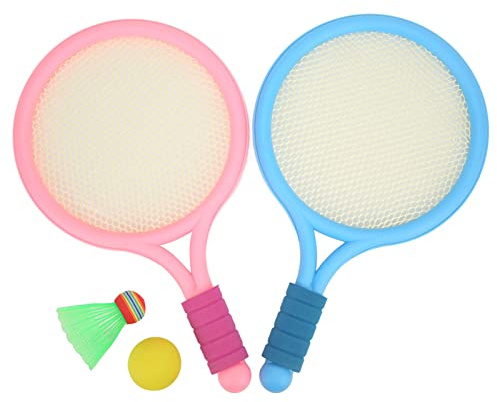 SNTSNTBOM Raqueta de bádminton para niños, Mango de Textura a través, Agarre Antideslizante, diseño Triangular, Red Resistente a Impactos, Mejora el Reflejo, Juguete Deportivo