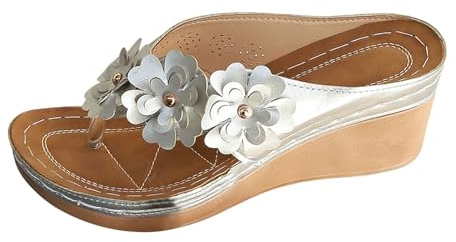 CEWIFO Pantofole Donna Estive Ciabatte Piscina Donna Sandali Ciabatte Donna con Tacco a Cuneo e Stile Pesce per Estivo Casual (Silver, 36)