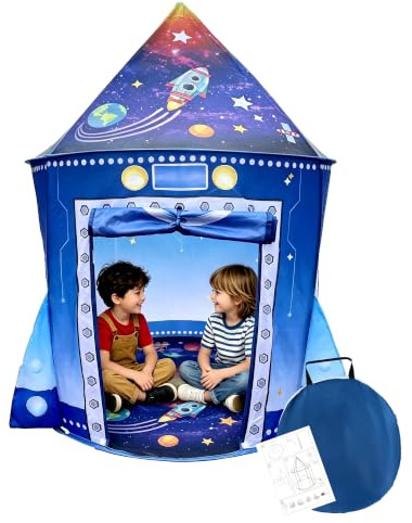 Tente Enfant Intérieur Extérieur Fusée Tente de Jeux Enfant Astronaute Espace pour Garçons Filles Tipi Jeu Pop-up Portatif avec Sac de Transport pour Maison Jardin