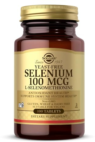 Solgar Yeast-Free Selenium 100 mcg - 100 Tablets - Supports Antioxidant & Immune System Health - Non-GMO, Gluten Free, Dairy Free, Kosher - 100 Servings