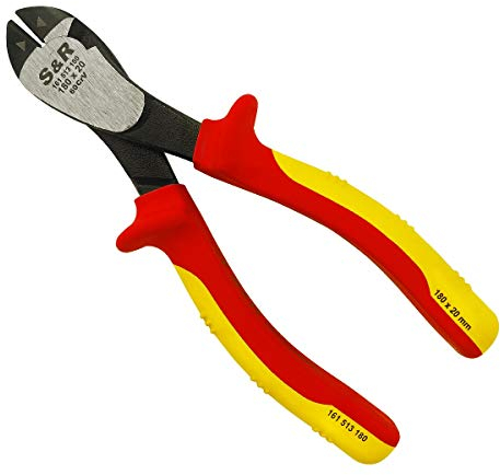 S&R Insulated VDE Diagonal Side Cutter/Electrical Wire Cutters 180mm 1000V VDE-Tested (German Electrical Engineering Association Serie) Wire Cutting Pliers