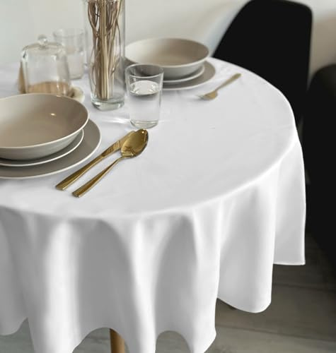 Rollmayer Tischdecke Kollektion Vivid Weiß 1 Rund Ø 140cm | Tischtuch, Tischwäsche, einfarbig, pflegeleicht zur Auswahl, Produkt für den täglichen Gebrauch