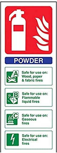 V Safety 11005AC-S Powder Id Fire Extinguisher Sign - Portrait - 75mm x 200mm - Self Adhesive Vinyl, Blue/Green/Red