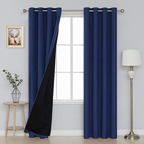 Deconovo 100% Blackout Curtains 95 Inch Long for Bedroom with Black Liner