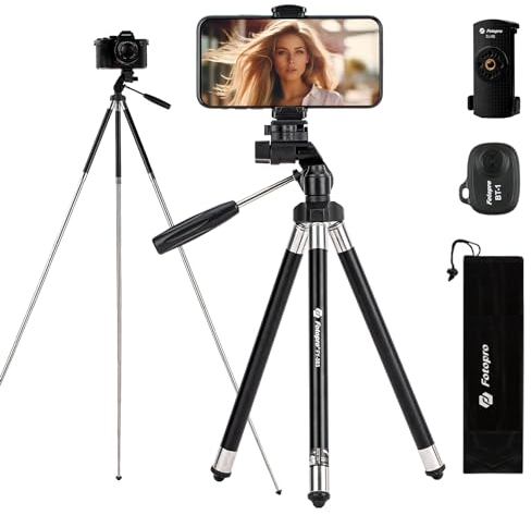 Fotopro FY 583 Handy Stativ mit Tragetasche Drahtlose Fernbedienung Telefonhalterung 360 Grad Drehung Leichte Tragbare Reisestativ für Kamera Phone Klein Kamera 115 cm Schwarz