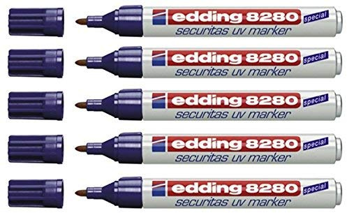 edding 8280 Securitas Lot de 5 marqueurs UV, largeur de trait env. 1,5 à 3 mm, permanents