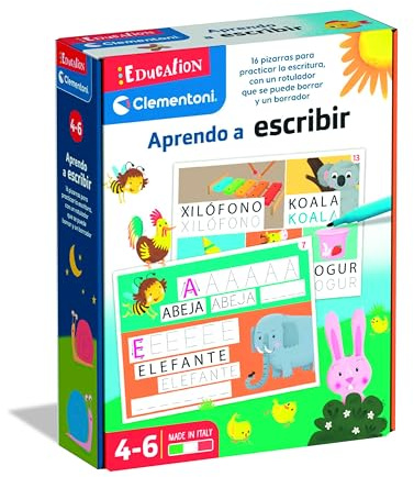 Clementoni - Aprendo a Escribir - Juego Educativo Infantil a Partir de 5 años - Pizarras Reutilizables con Rotulador Borrable - Aprendizaje de Letras y Palabras, Desarrolla la Escritura, 55308