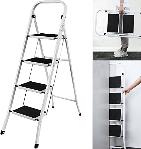 Escabeau 4 marches en Extra Large et Confortable Pliable, capacité de Charge 150 kg