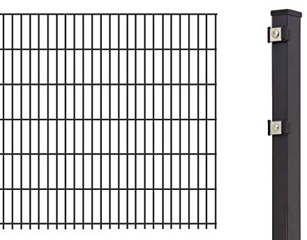 Arvotec Doppelstabmattenzaun als Grundset mit 10 Meter Länge - Zaunset komplett mit Matten, Pfosten und Montagematerial – Höhe & Farbe wählbar (10 m / 1030 mm, Anthrazit)