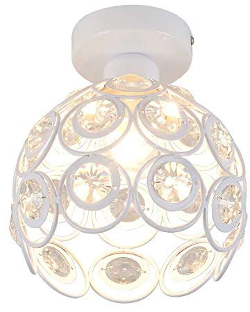 iDEGU Plafonnier Moderne Lustre Abat-jour en Cristal et Métal LED Suspension Luminaire Vintage Industrielle E27 Lampe de Plafond Intérieure Décoration pour Chambre Couloir - Blanc, 20 CM